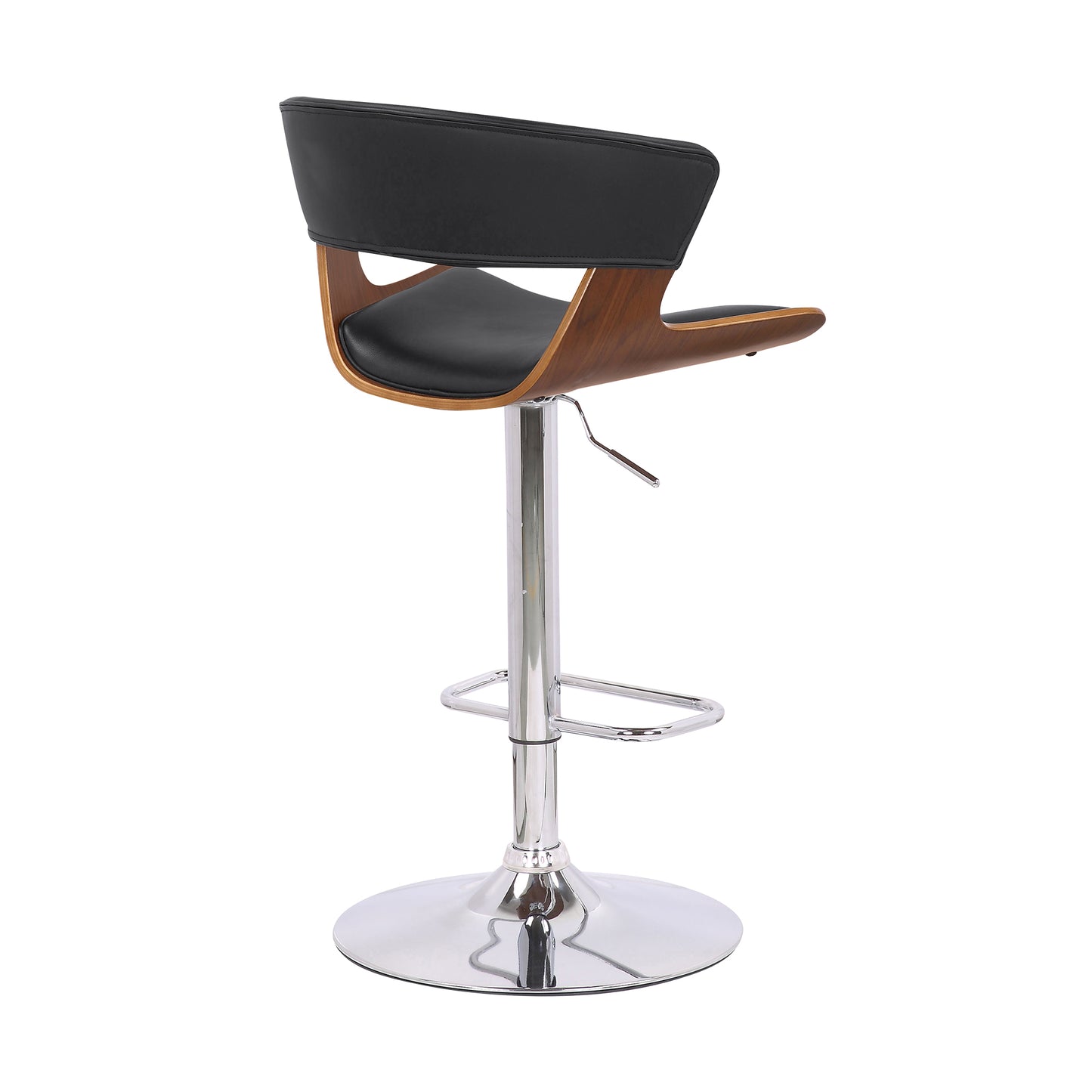 Karine Adjustable Swivel Black Faux Leather and Walnut Wood Bar Stool