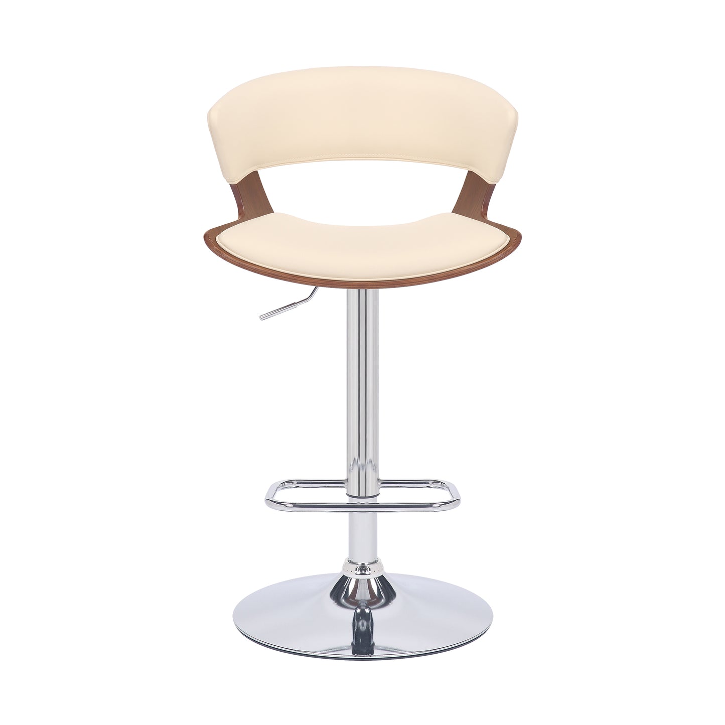 Karine Adjustable Swivel Cream Faux Leather and Walnut Wood Bar Stool