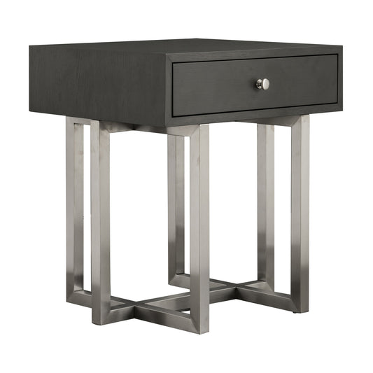 Knight Contemporary Lamp Table in Brushed Stainless Steel Finish with Gray Top