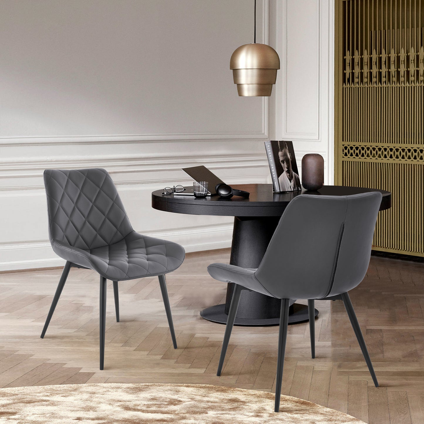 Loralie Gray Faux Leather and Black Metal Dining Chairs - Set of 2