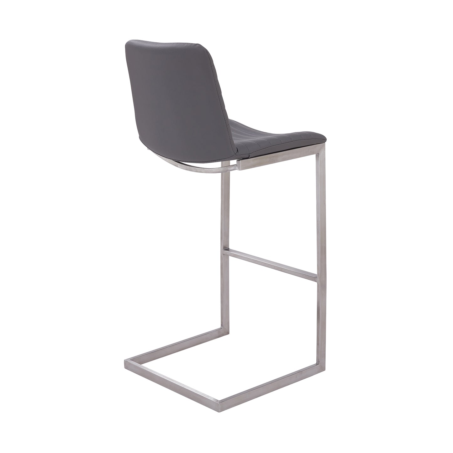 30" Bar Height Barstool in Brushed Stainless Steel Finish and Gray Faux Leather