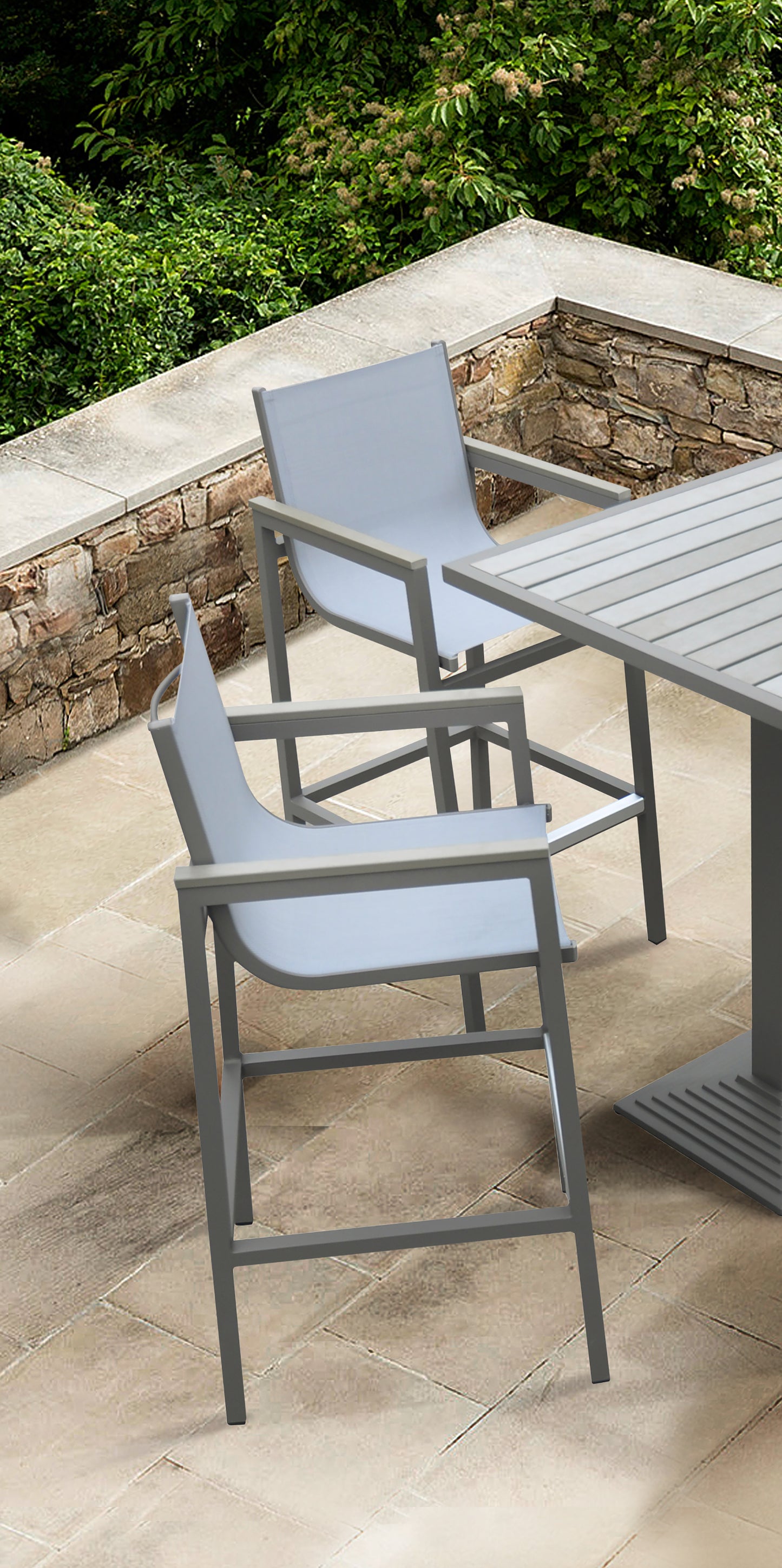 Marina Patio Barstool in Grey Powder Coated Finish