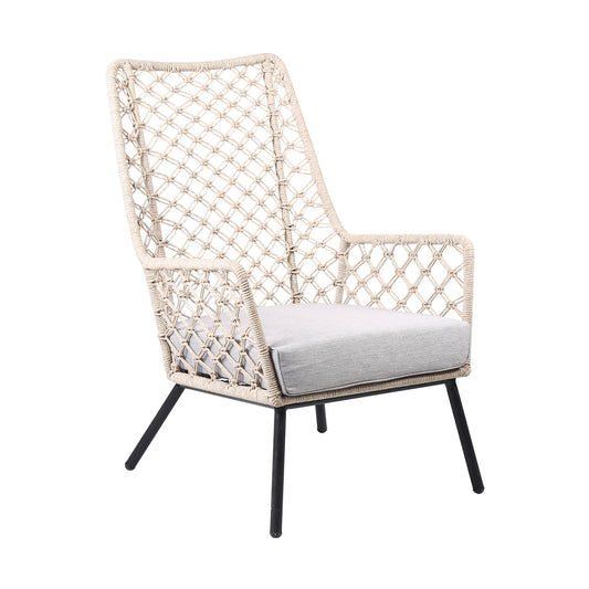 Marco Indoor Steel Lounge Chair with Natural Springs Rope and Grey Cushion