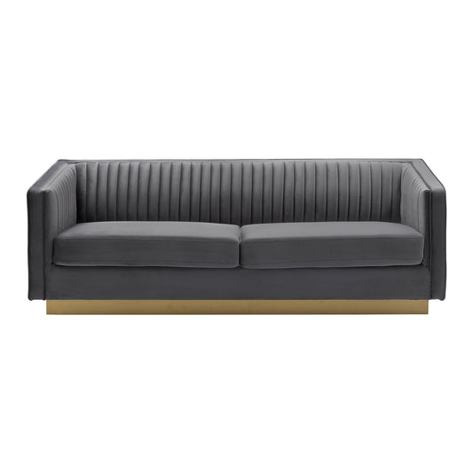 Miranda Dark Gray Velvet and Gold Sofa