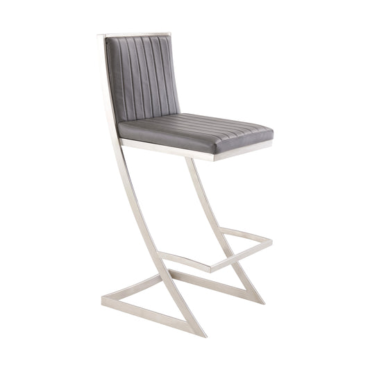 Marc 26" Vintage Gray Faux Leather and Brushed Stainless Steel Bar Stool