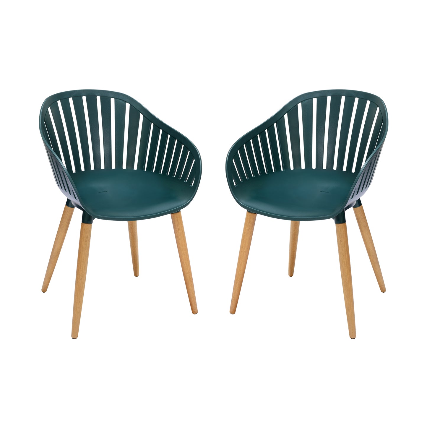Nassau Outdoor Green Dining Chair with Eucalyptus Wood Legs - Set of 2