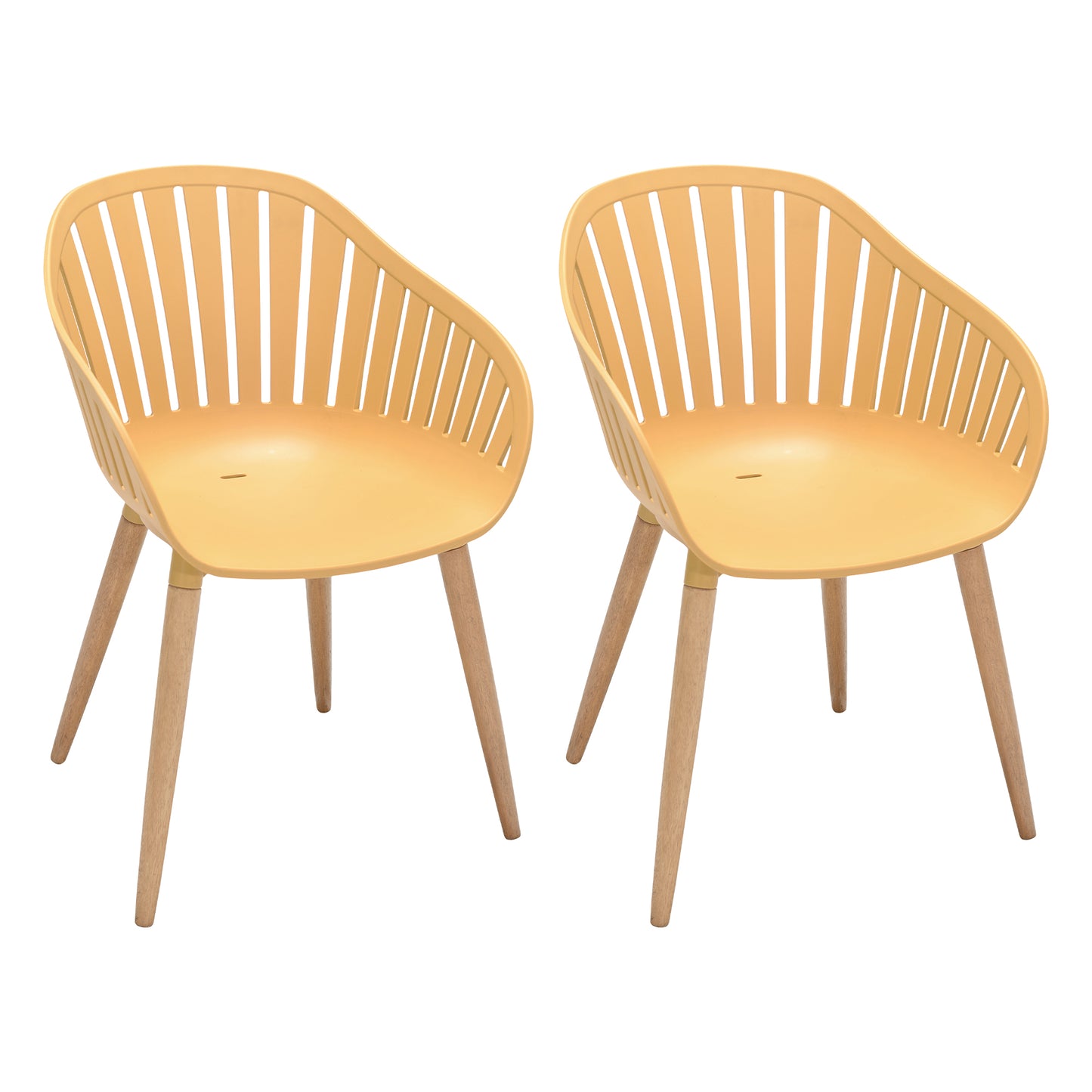 Nassau Arm Dining Chairs in Honey Yellow Finish with Wood legs- Set of 2