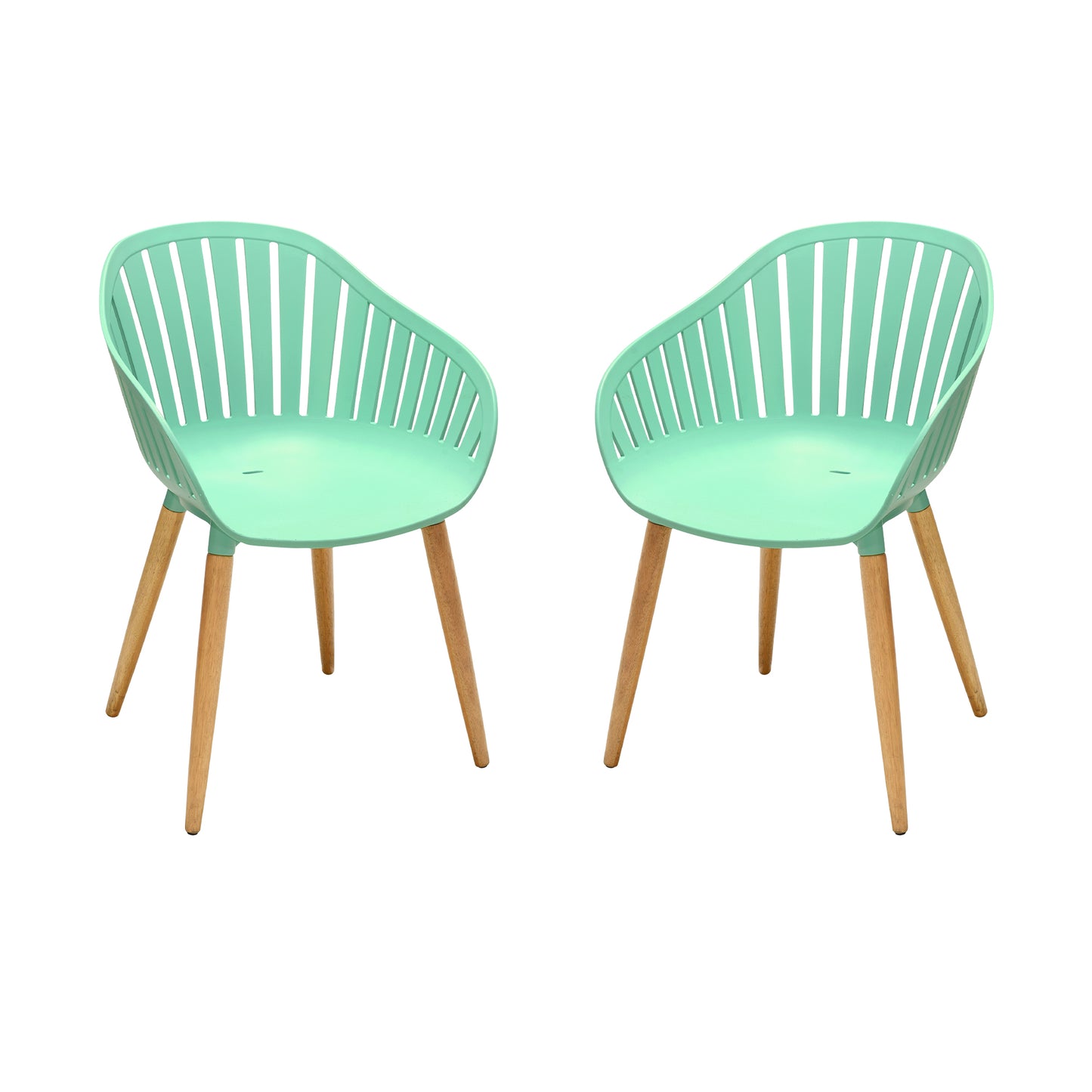Nassau Outdoor Mint Green Dining Chair with Eucalyptus Wood Legs - Set of 2