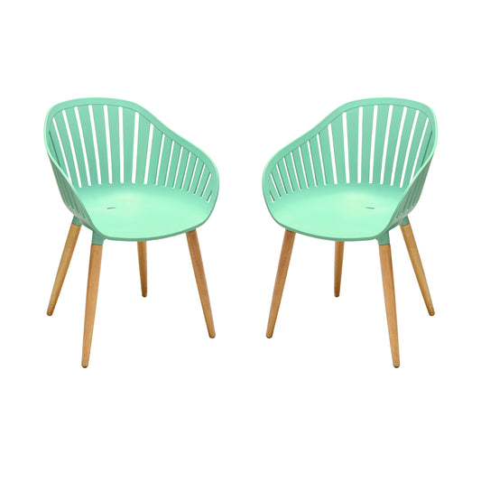 Nassau Outdoor Mint Green Dining Chair with Eucalyptus Wood Legs - Set of 2