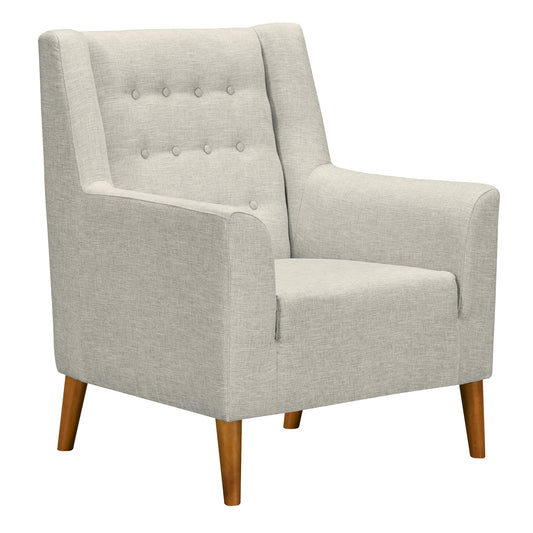 Nubia Mid-Century Accent Chair in Champagne Wood Finish and Beige Fabric