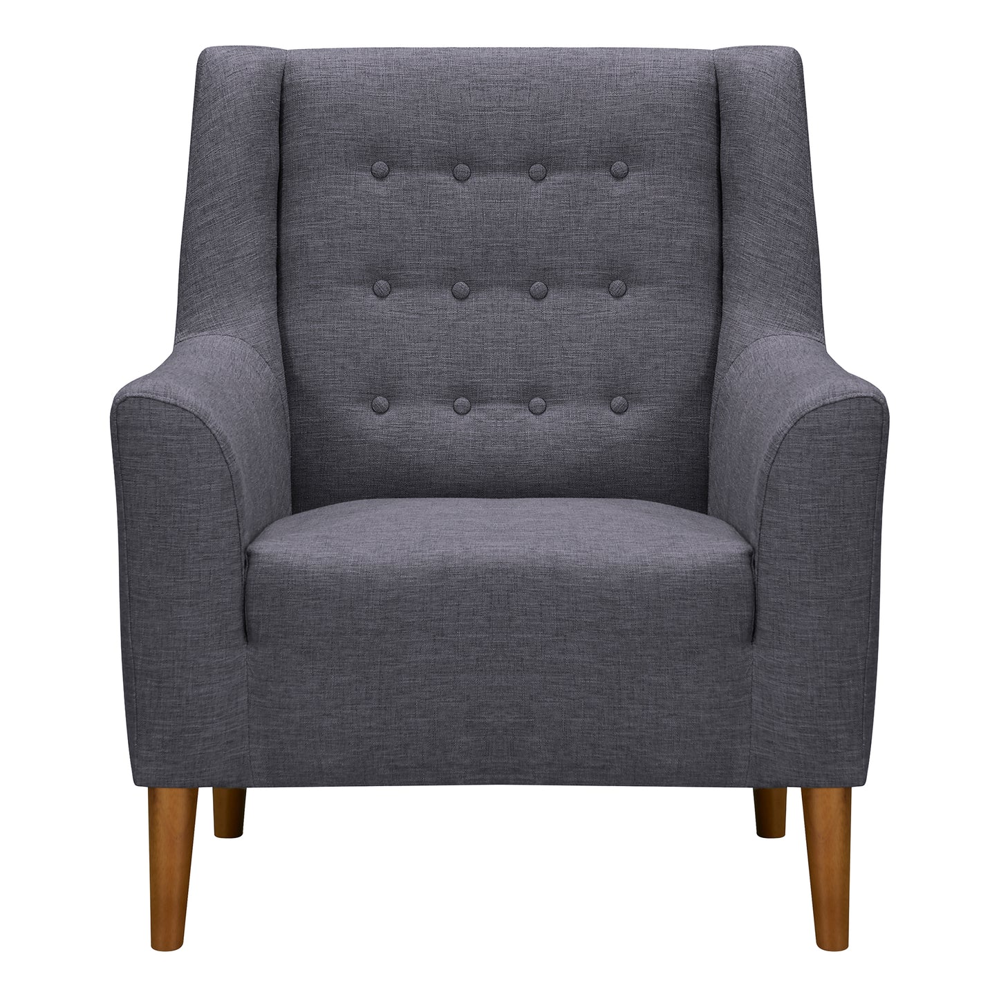 Nubia Mid-Century Accent Chair in Champagne Wood Finish and Dark Gray Fabric