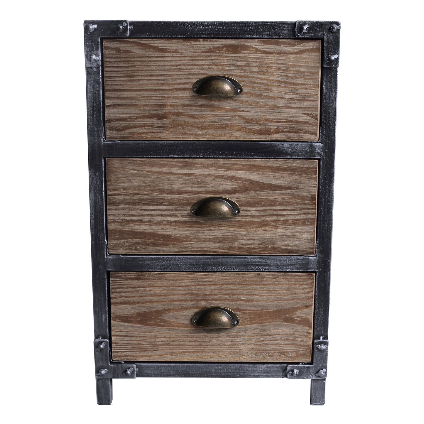 Nyx Industrial 3-Drawer End Table in Industrial Gray and Pine Wood