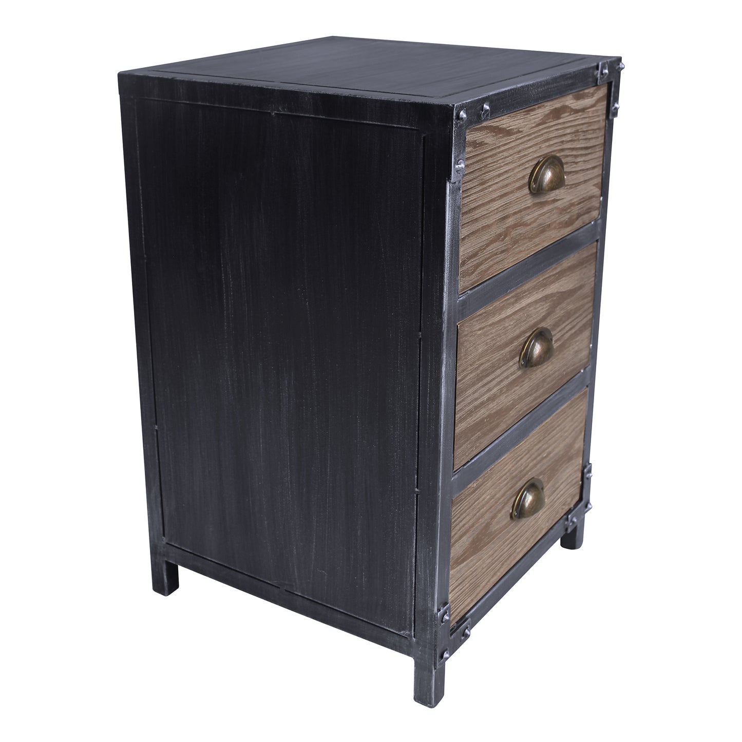 Nyx Industrial 3-Drawer End Table in Industrial Gray and Pine Wood