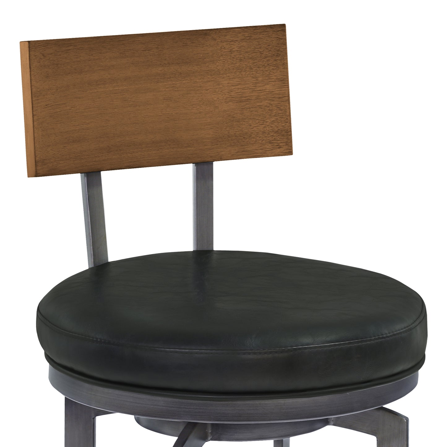 Ojai 30" Bar Height Swivel Barstool in Black Faux Leather and Walnut Wood