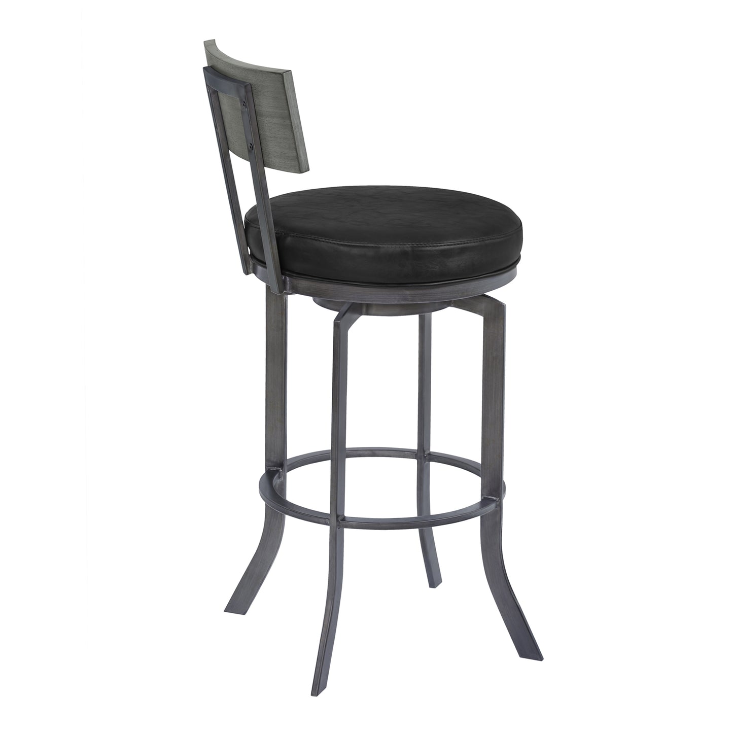Ojai 30" Bar Height Swivel Barstool in Black Faux Leather and Gray Walnut Wood