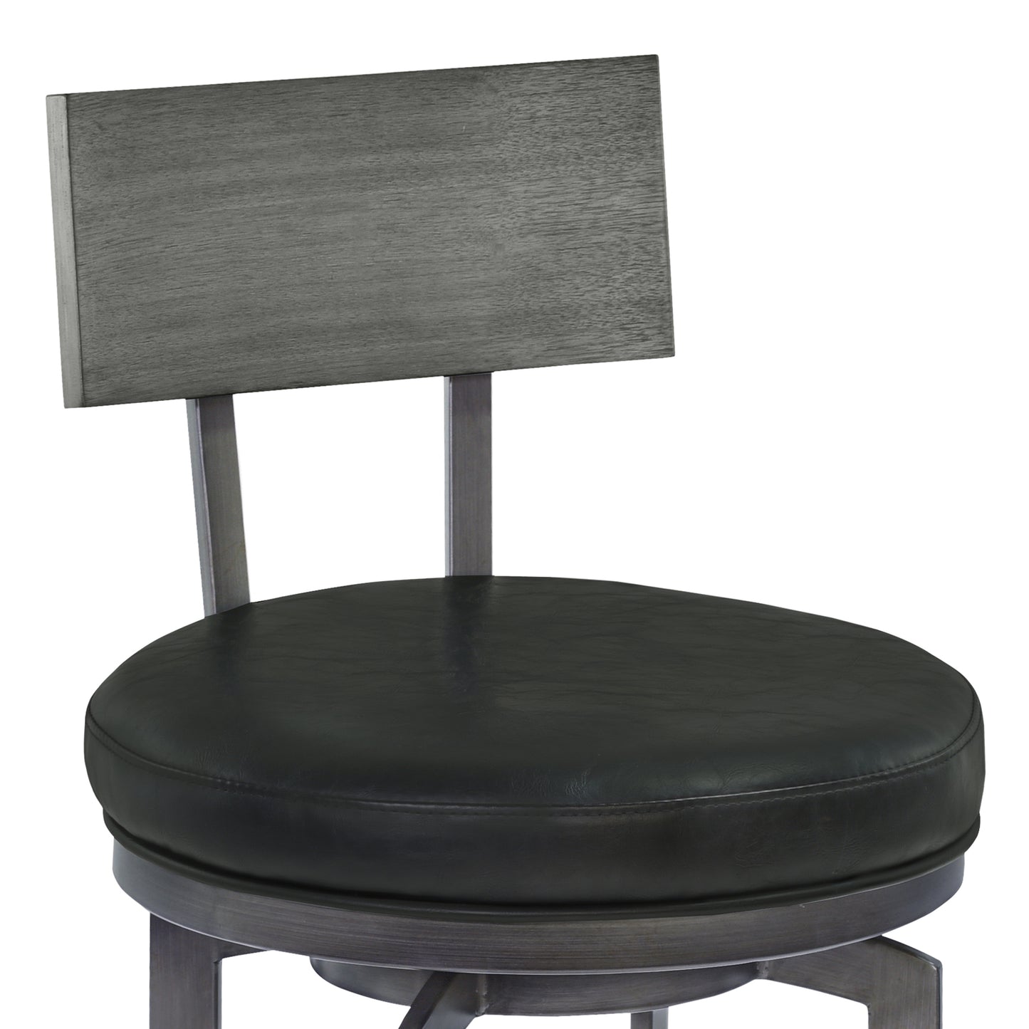 Ojai 30" Bar Height Swivel Barstool in Black Faux Leather and Gray Walnut Wood