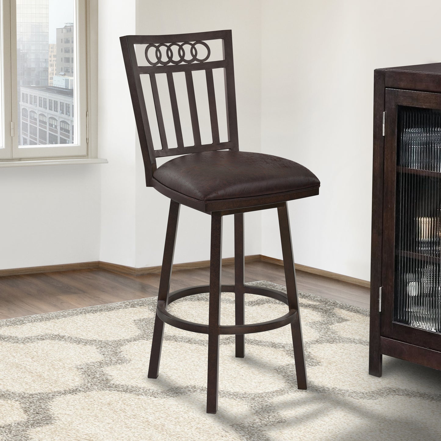 Olympia 26" Bar Height Metal Swivel Barstool in Bandero Espresso Fabric