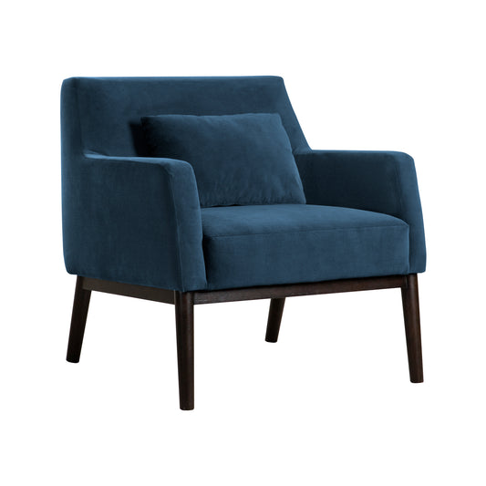 Oliver Blue Velvet Modern Accent Chair with Wood Legs