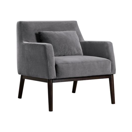 Oliver Gray Velvet Modern Accent Chair with Wood Legs