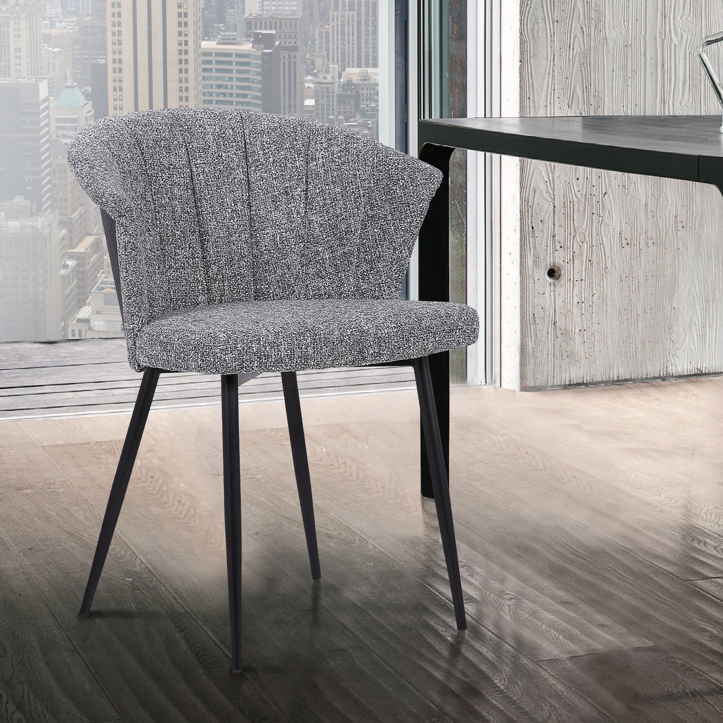 Orchid Dining Chair in Black Powder Coated Finish with Gray Fabric