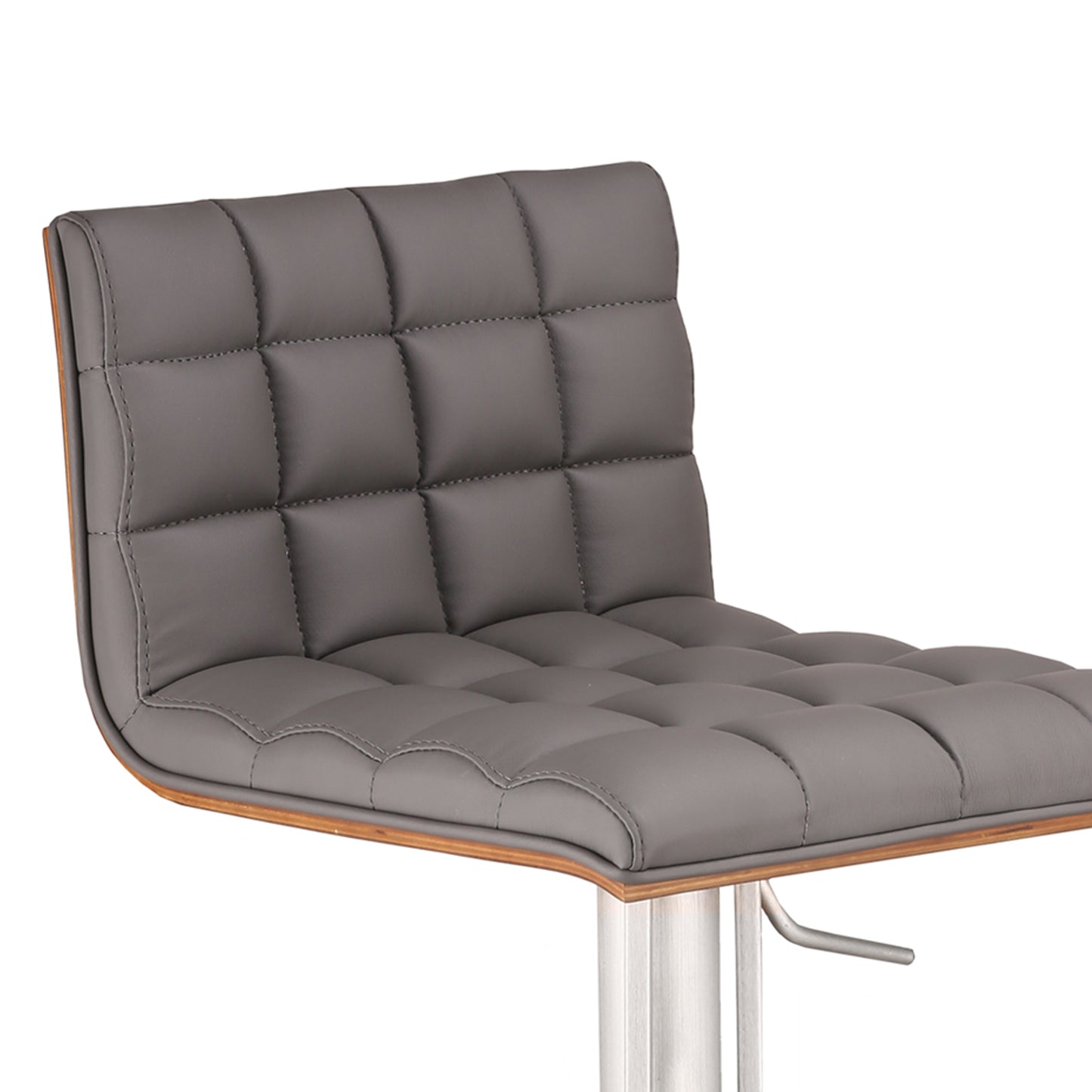 Oslo Adjustable Brushed Stainless Steel Barstool in Gray Faux Leather