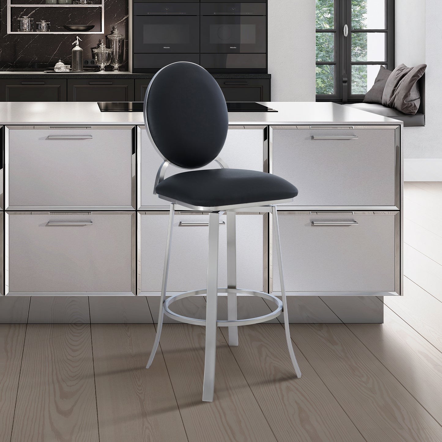 Pia Contemporary 30" Bar Height Barstool in Brushed Stainless Steel Finish
