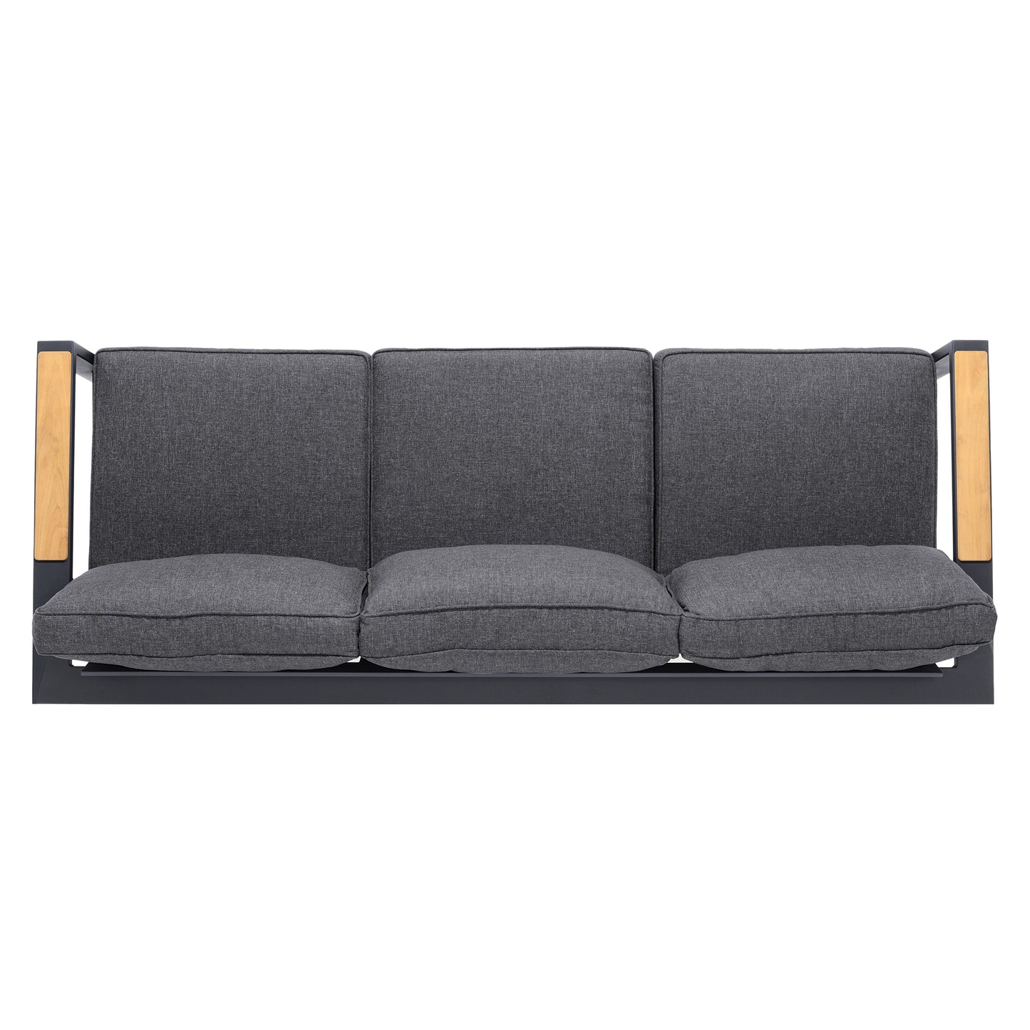 Palau Outdoor Sofa in Dark Grey with Natural Teak Wood Accent and Cushions