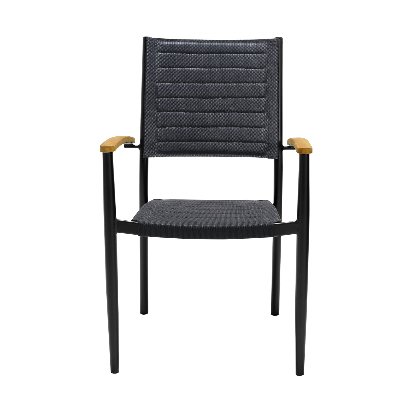 Portals Outdoor Black Aluminum Stacking Dining Chair with Teak Arms - Set of 2