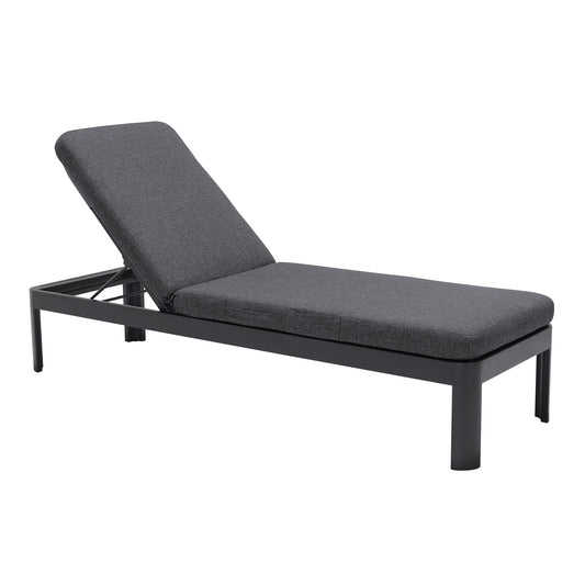 Portals Outdoor Chaise Lounge Chair in Black Finish and Grey Cushions