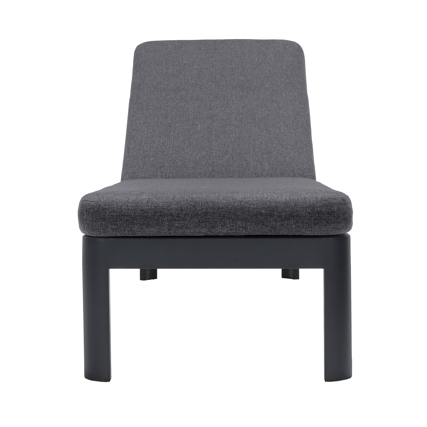 Portals Outdoor Chaise Lounge Chair in Black Finish and Grey Cushions