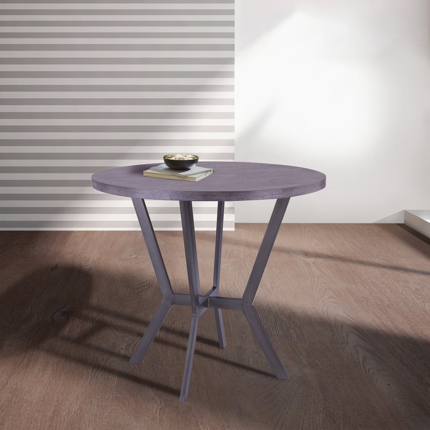 Pike Contemporary Bar Table in Mineral Finish and Gray Walnut Top