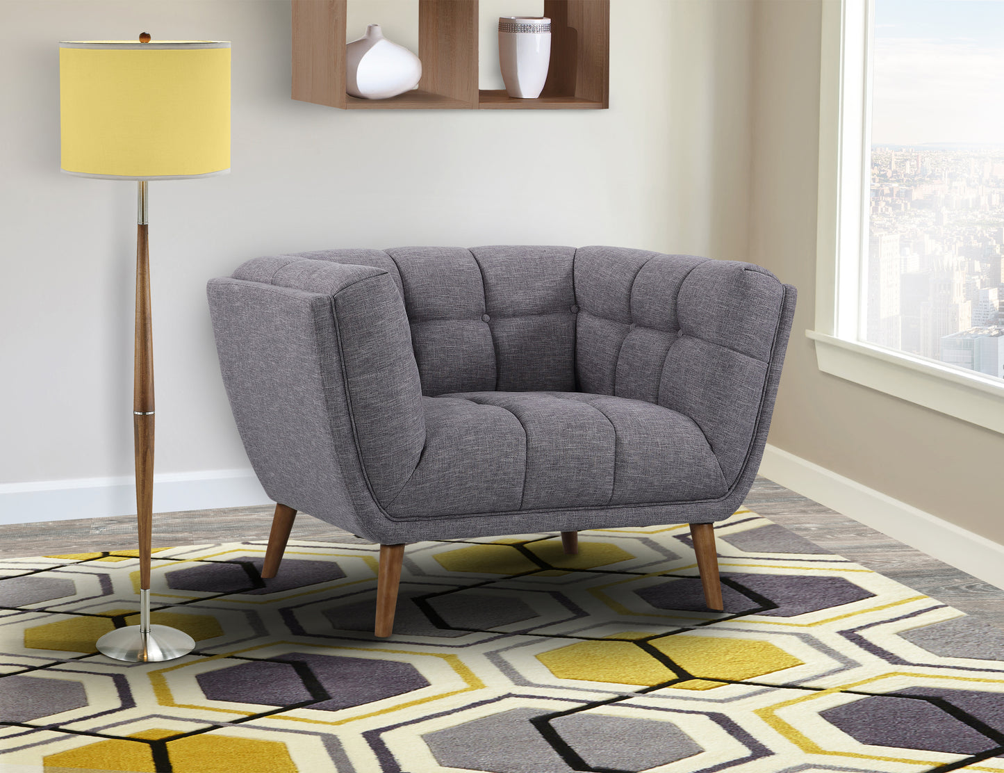 Phantom Mid-Century Modern Chair in Dark Gray Linen and Walnut Legs