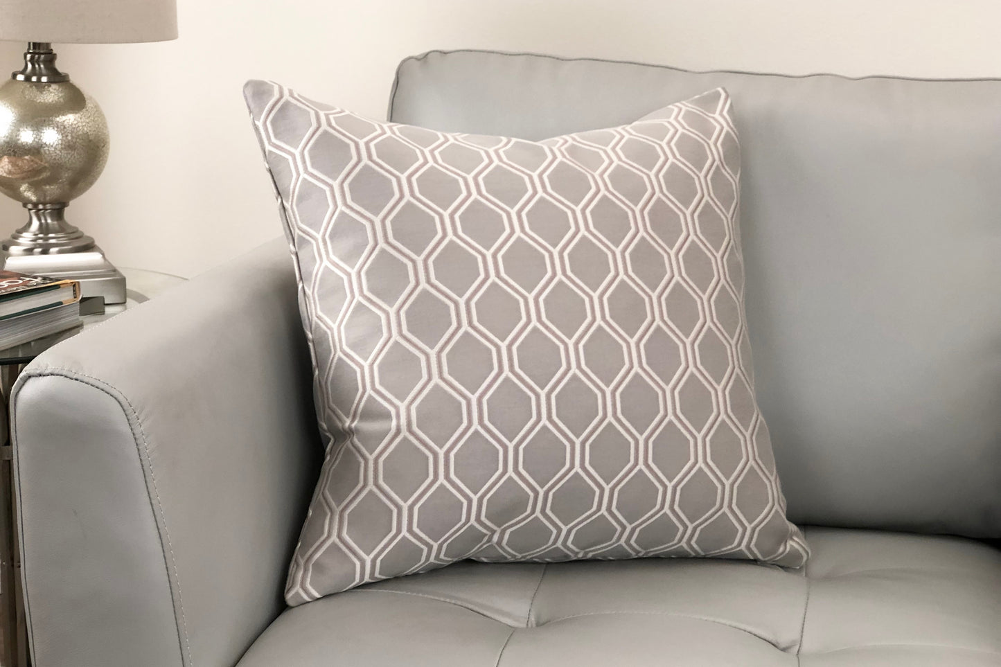 Andante Decorative Feather and Down Throw Pillow In Dove Jacquard Fabric