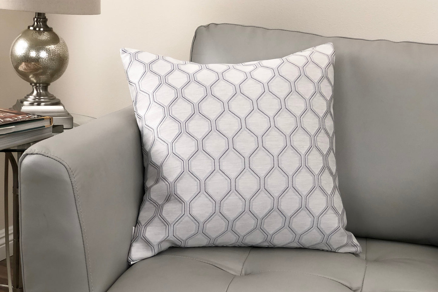 Andante Decorative Feather and Down Throw Pillow In Platinum Jacquard Fabric