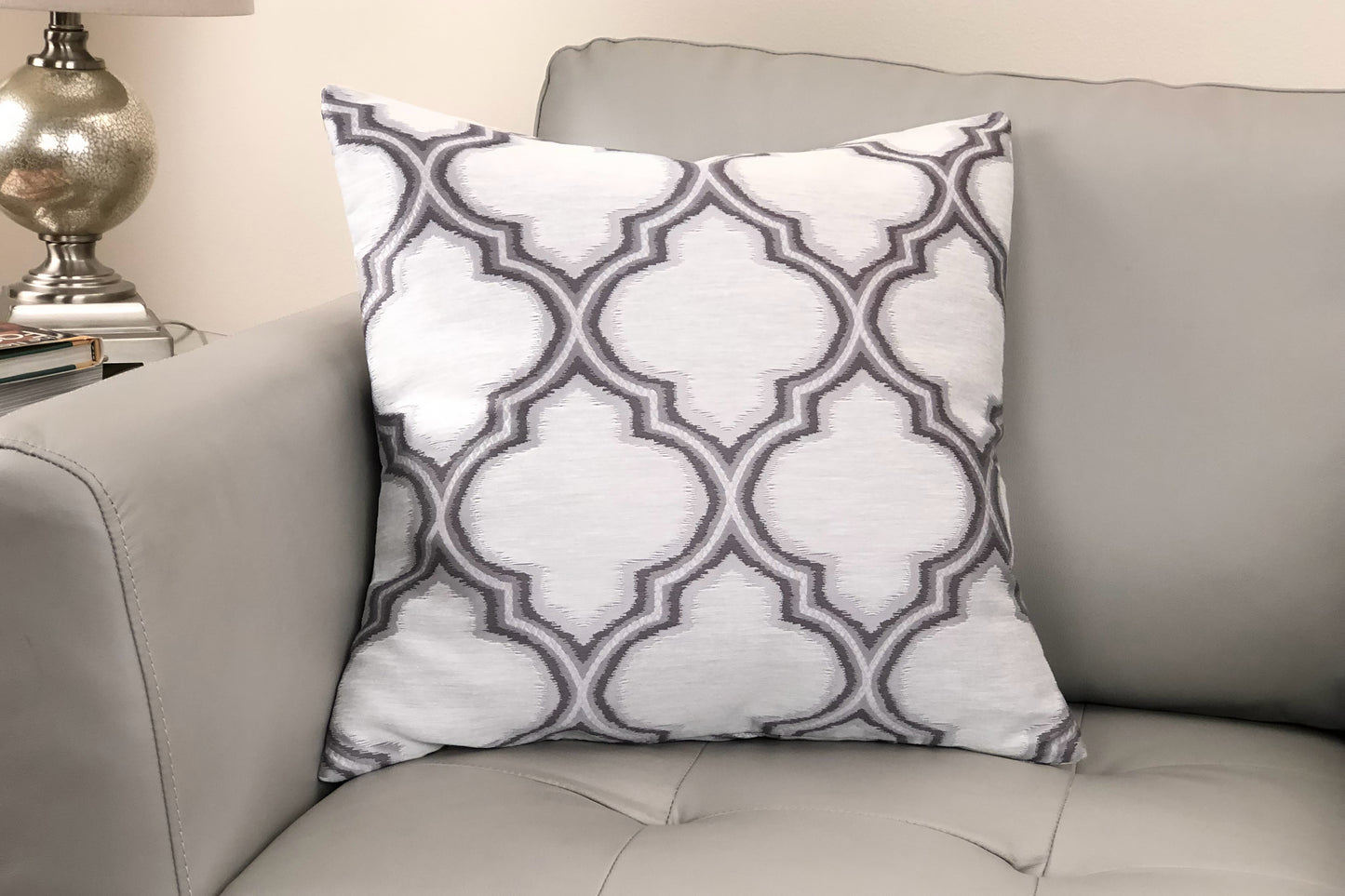 Aria Decorative Feather and Down Throw Pillow In Gray Jacquard Fabric