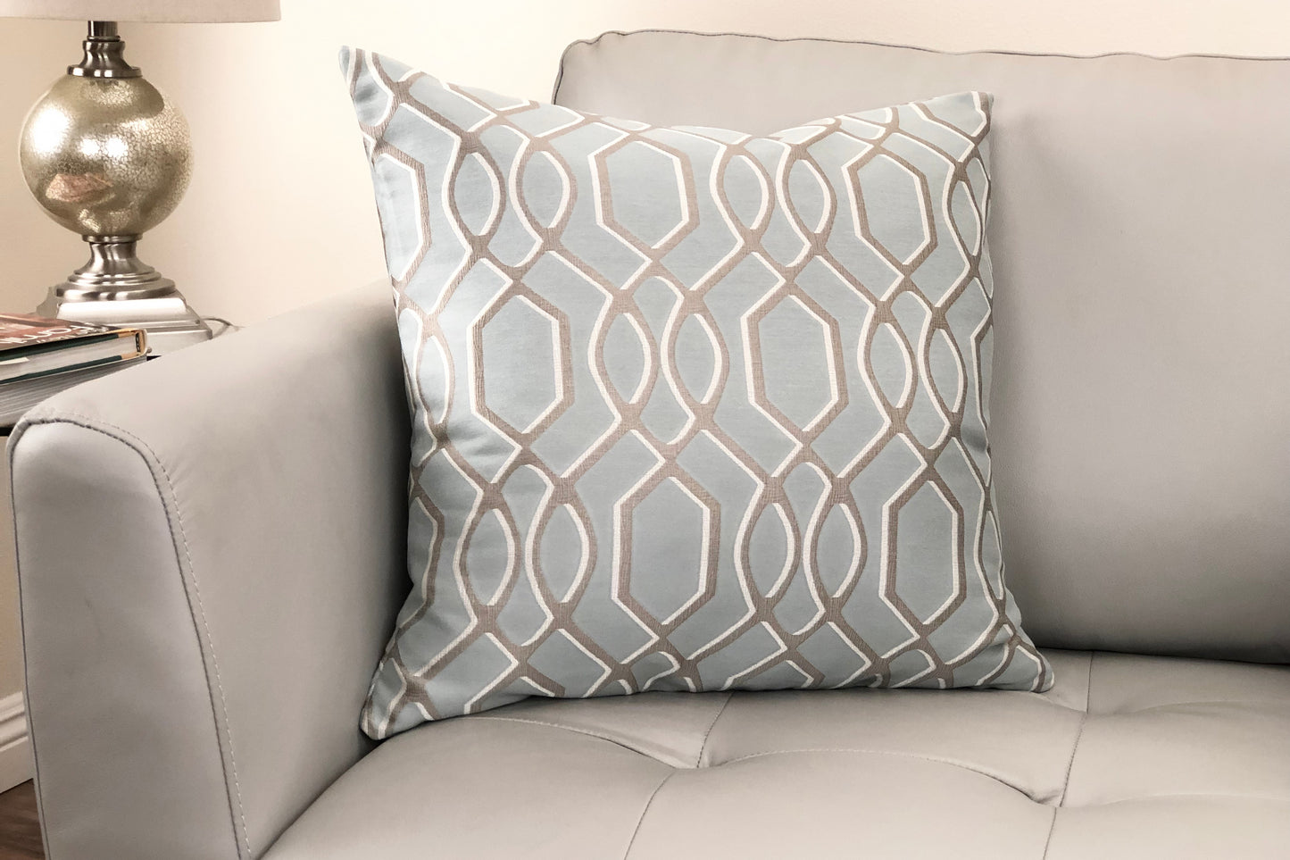Frances Decorative Feather and Down Throw Pillow In Sea Jacquard Fabric