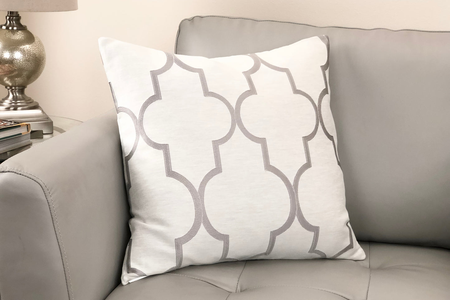 Paxton Decorative Feather and Down Throw Pillow In Light Gray Jacquard Fabric