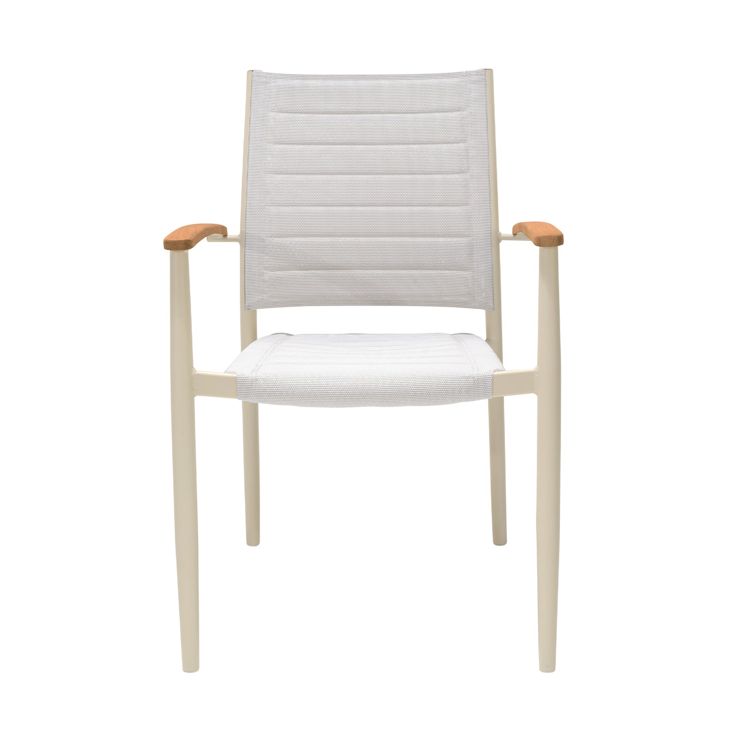Portals Coral Sand Aluminum Stacking Dining Chair with Teak Arms - Set of 2