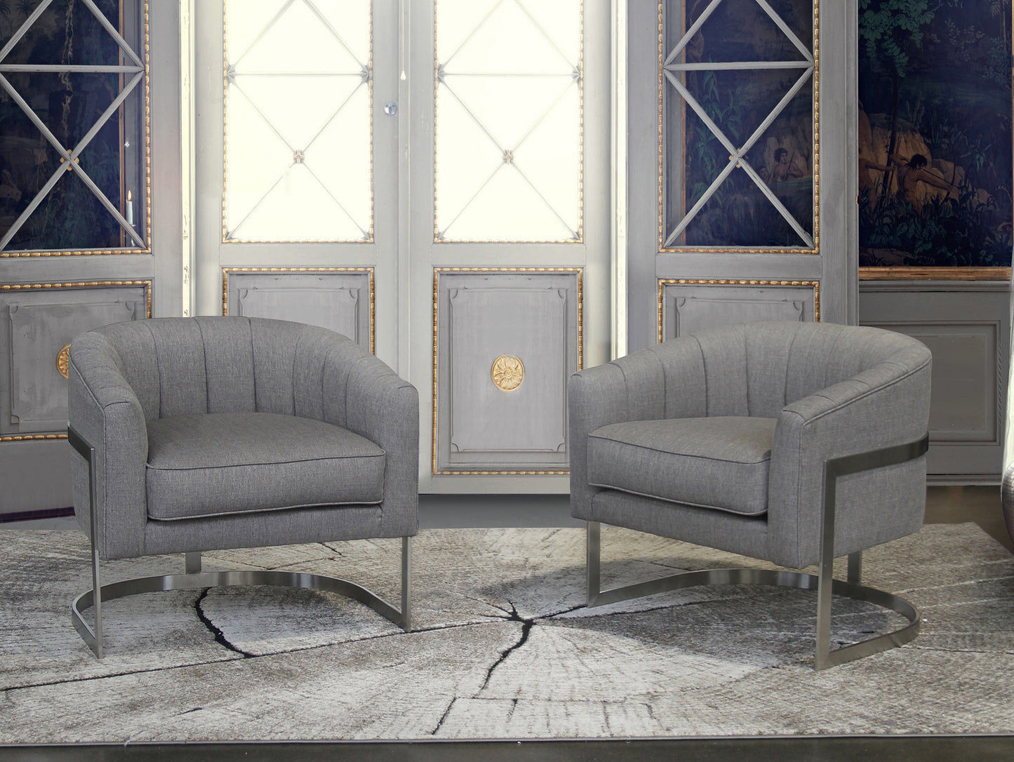 Paloma Accent Chair in Brushed Stainless Steel Finish with Gray Fabric