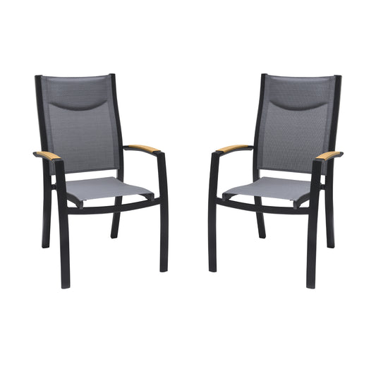 Panama Outdoor Black Aluminum Stacking Dining Chair - Set of 2