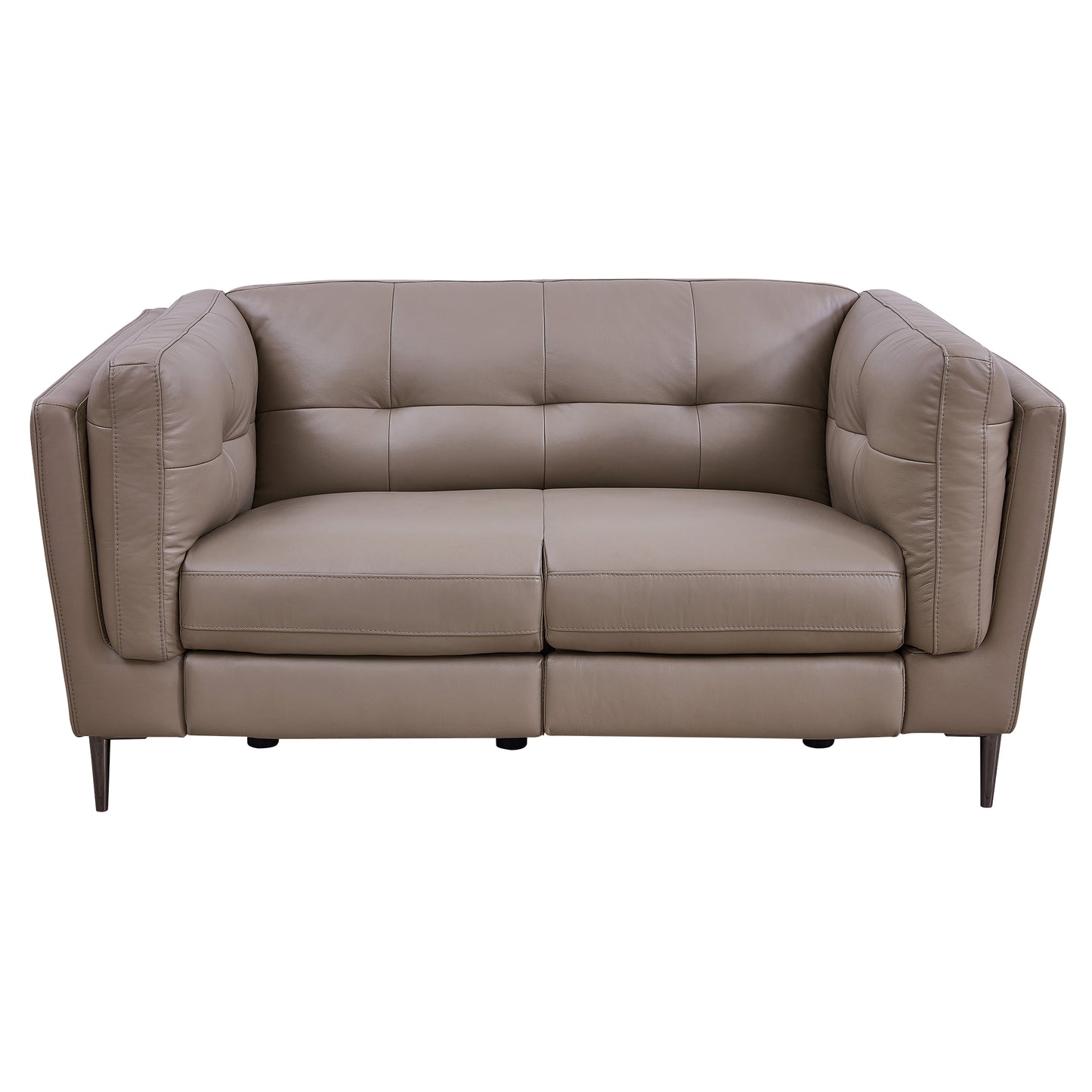 Primrose Contemporary Loveseat in Dark Metal Finish and Greige Genuine Leather