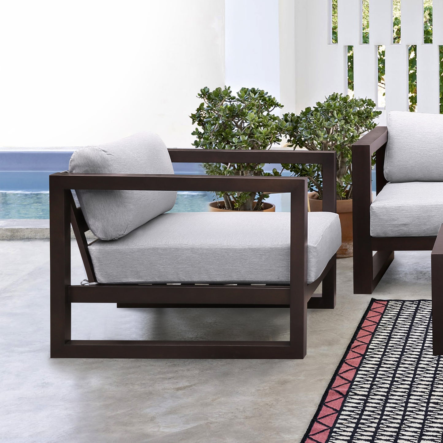 Paradise Outdoor Dark Eucalyptus Wood Lounge Chair with Grey Cushions