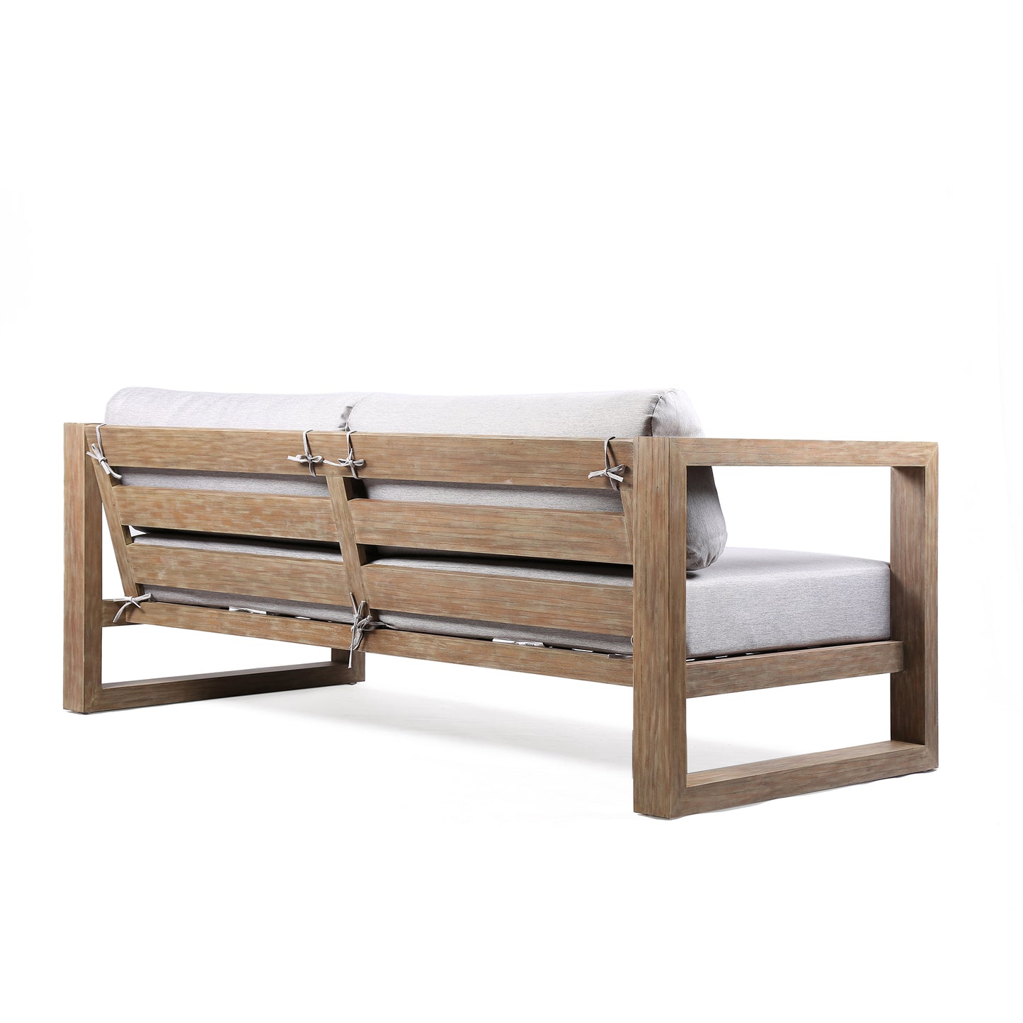 Paradise Outdoor Light Eucalyptus Wood Sofa with Grey Cushions