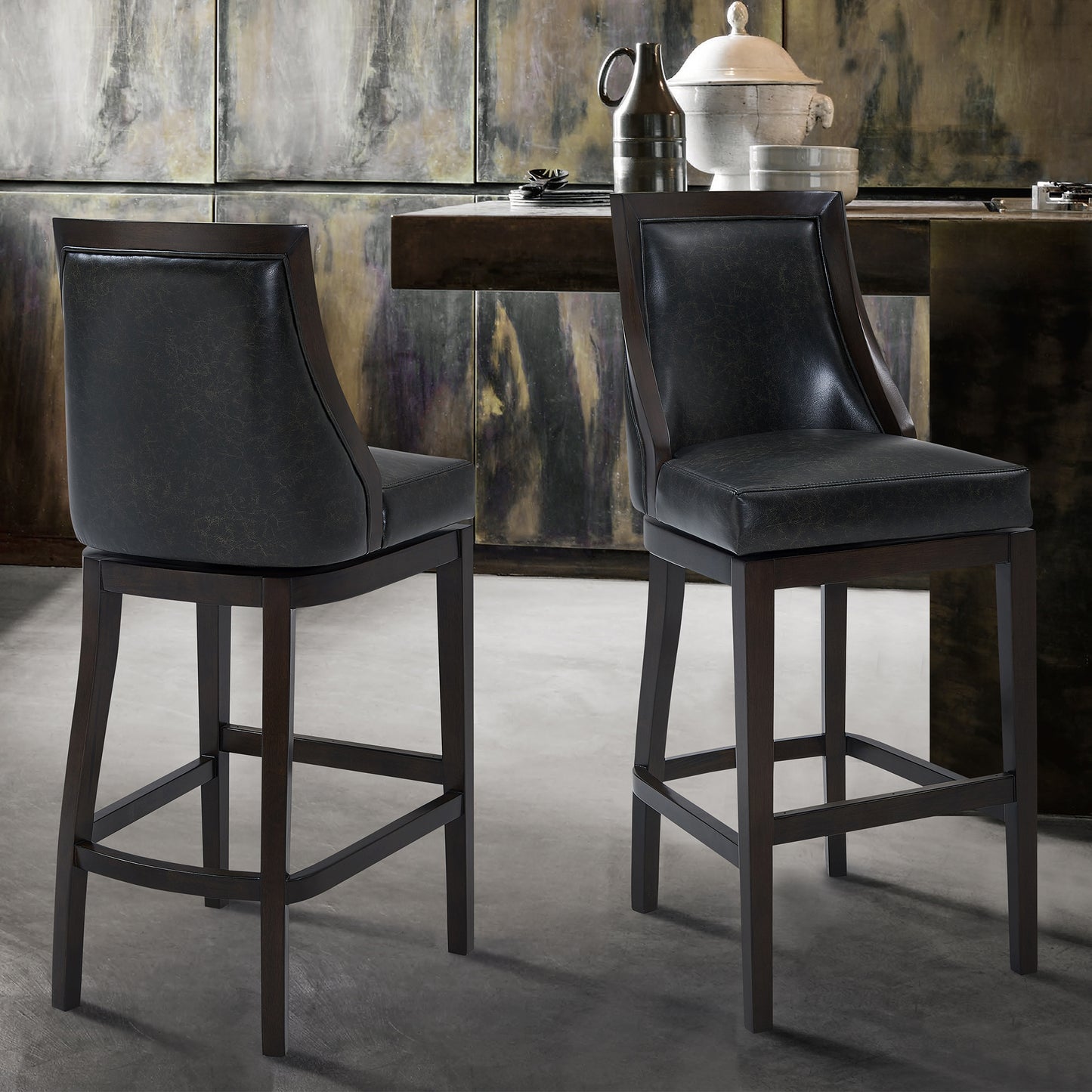 Presley 26" Counter Height Swivel Barstool in Espresso with Onyx Faux Leather