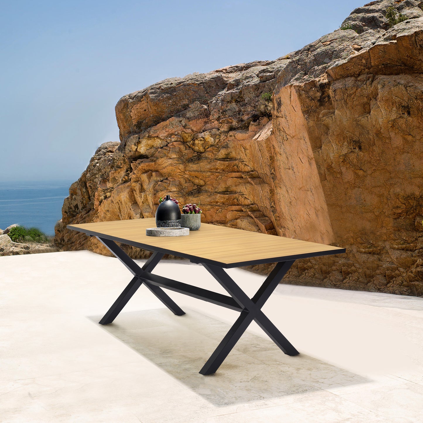 Paseo Outdoor Black Aluminum Rectangular Dining Table