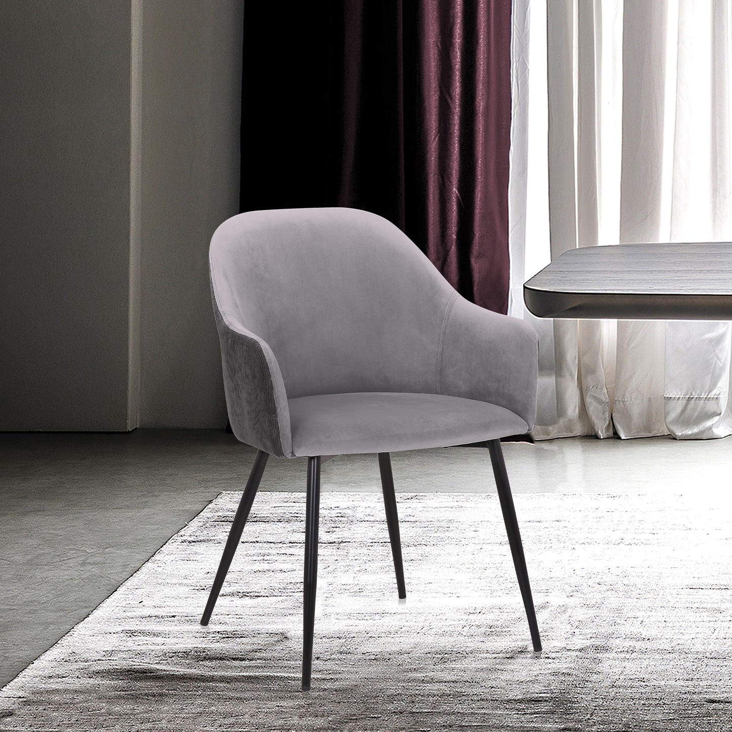 Pixie Dark Grey and Black Fabric Dining Room Chair with Black Metal Legs