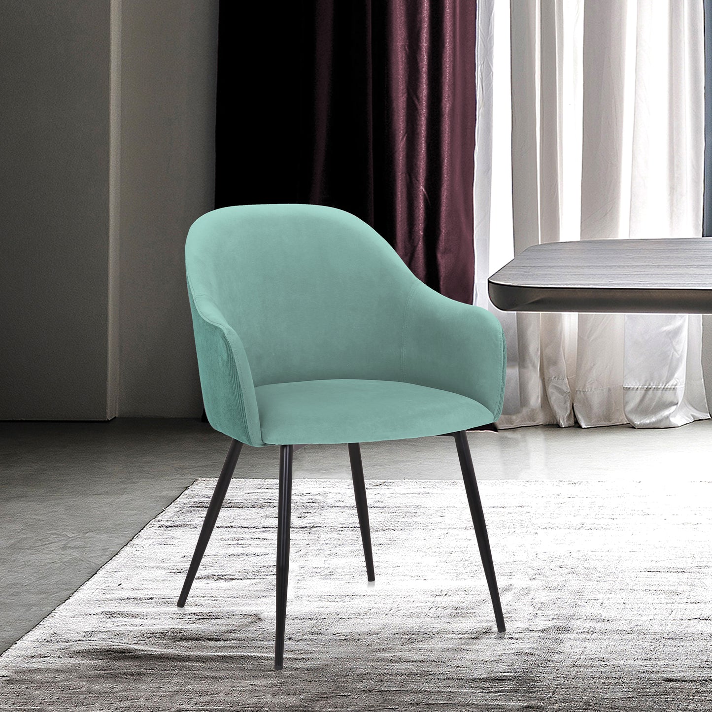 Pixie Two Tone Teal Fabric Dining Room Chair with Black Metal Legs