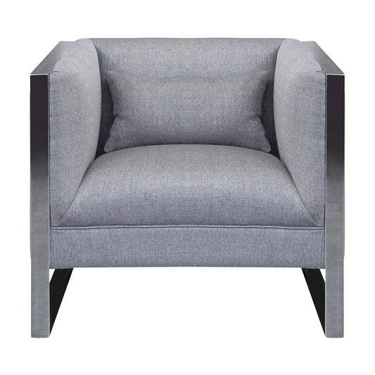 Royce Contemporary Chair With Polished Stainless Steel and Gray Fabric