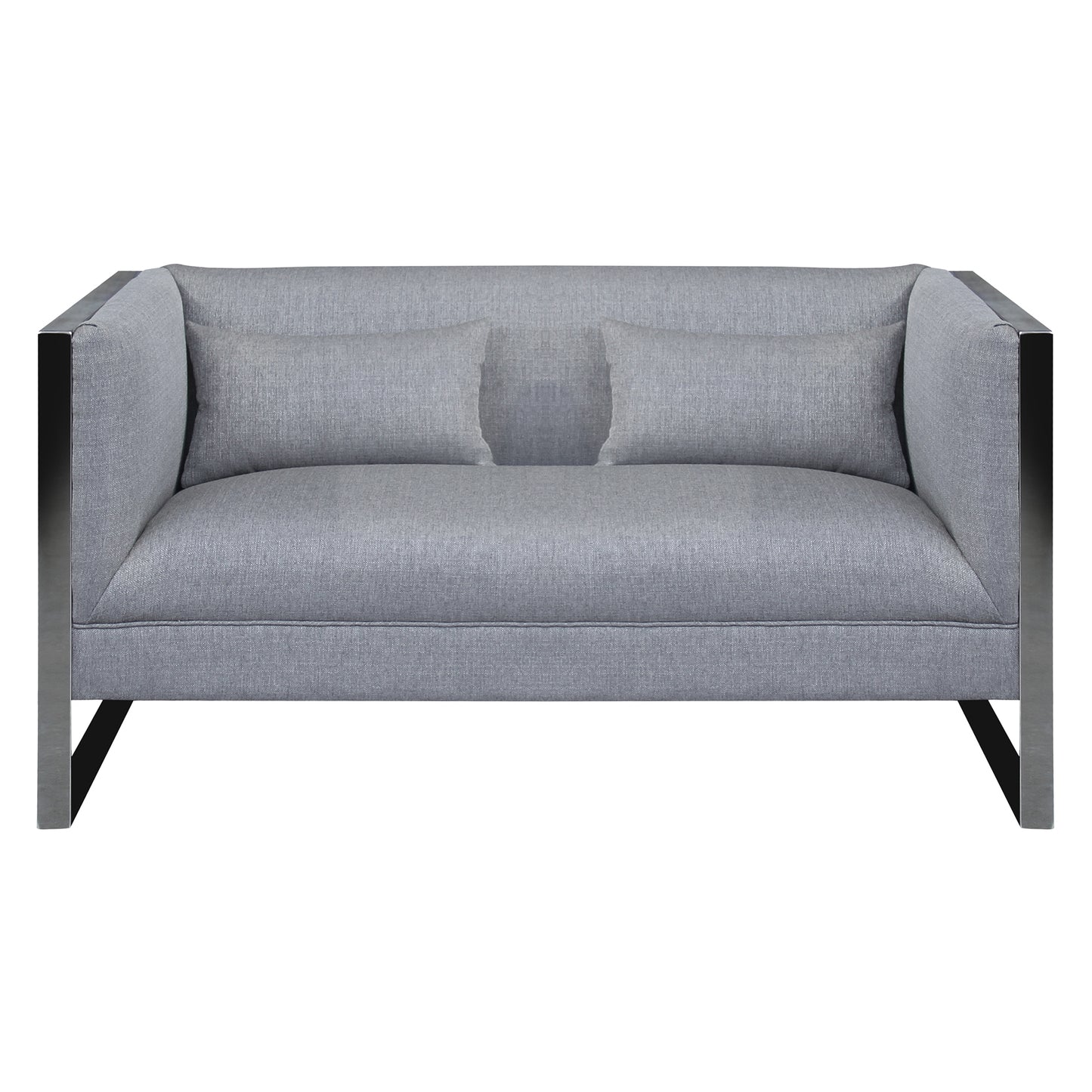 Royce Contemporary Loveseat with Polished Stainless Steel and Gray Fabric