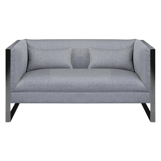 Royce Contemporary Loveseat with Polished Stainless Steel and Gray Fabric
